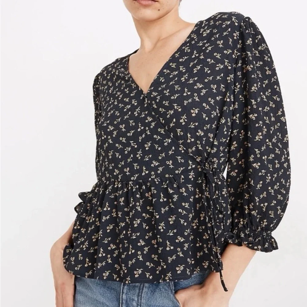 Madewell Floral Wrap Peplum Blouse size Small